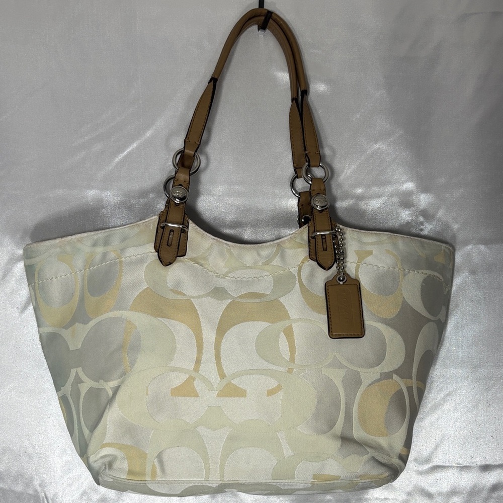 Coach Cream and Tan Signature Tote